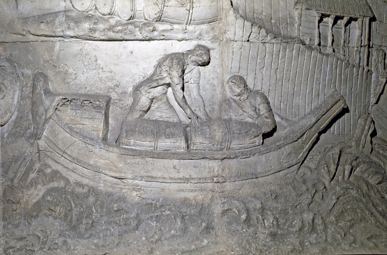 Ein Boot lädt Vorräte auf der Donau während des Ersten Dakerkrieges von Roman Roman
