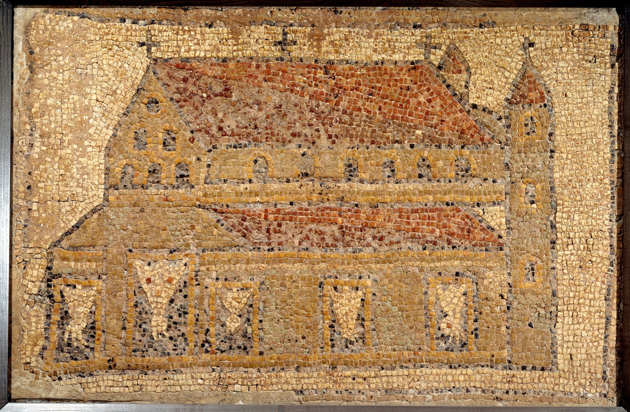 Römische Kunst: Mosaik einer Basilika in Perspektive (2. Hälfte des 5. Jahrhunderts, Naher Osten) von Roman Roman