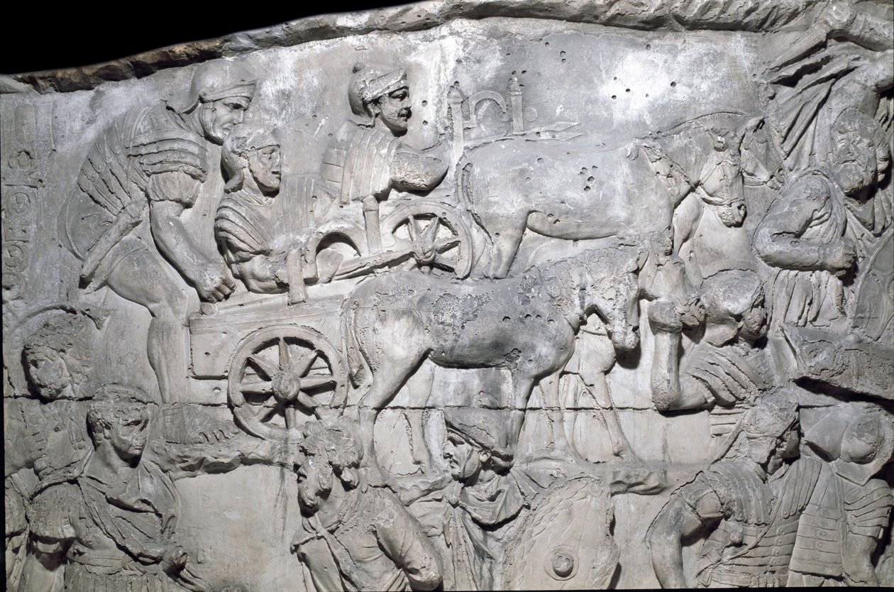 Römische Kunst: „die römische Armee im Einsatz“ Abguss von 1862, der die Basreliefs der Trajanssäule (Colonna Traiana) in Rom reproduziert, die während der Herrschaft von Kaiser Trajan (53-117) erbaut wurde. Die Trajanssäule erinnert an die siegreichen Kam von Roman Roman
