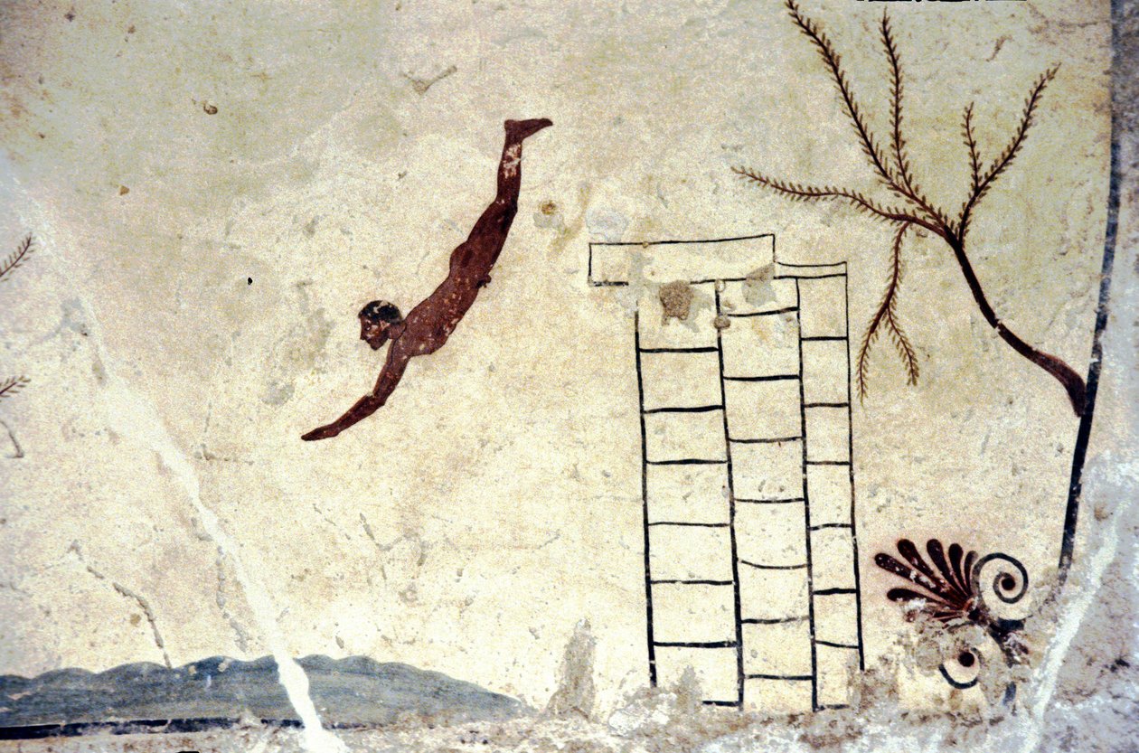 Römische Wandmalerei des sogenannten Tauchers (tuffatore) von Roman Roman