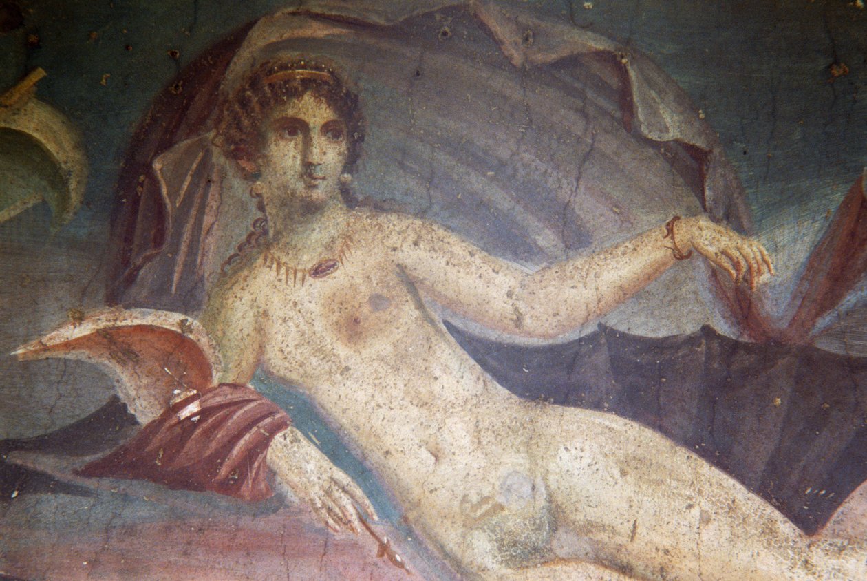 Venus in der Muschel, Detail aus Fresko im Peristyl, Haus der Venus in der Muschel, Pompeji (UNESCO-Welterbeliste) von Roman Roman
