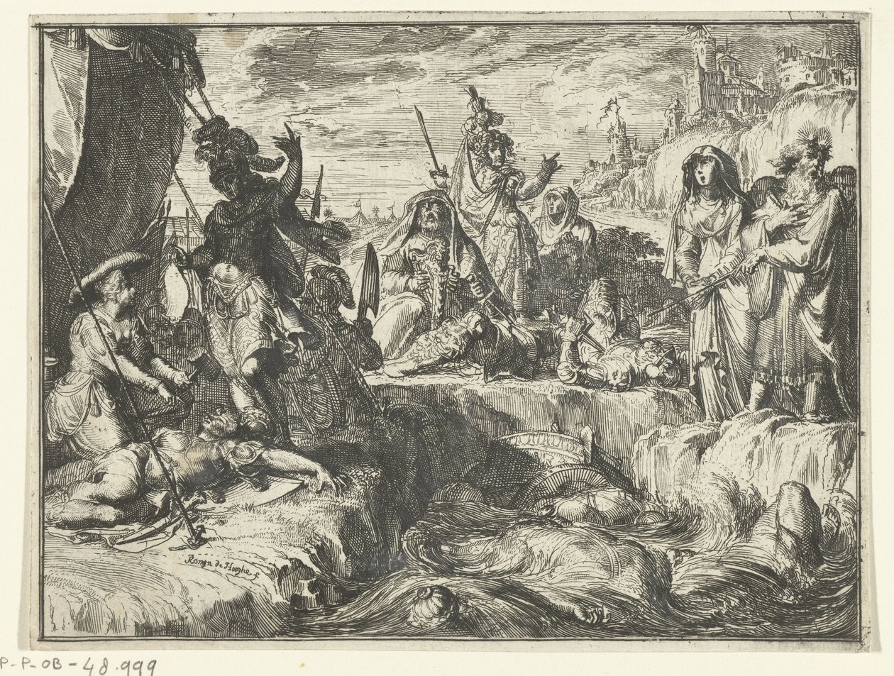Die Soldaten des Pharao werden vom Roten Meer verschlungen von Romeyn de Hooghe