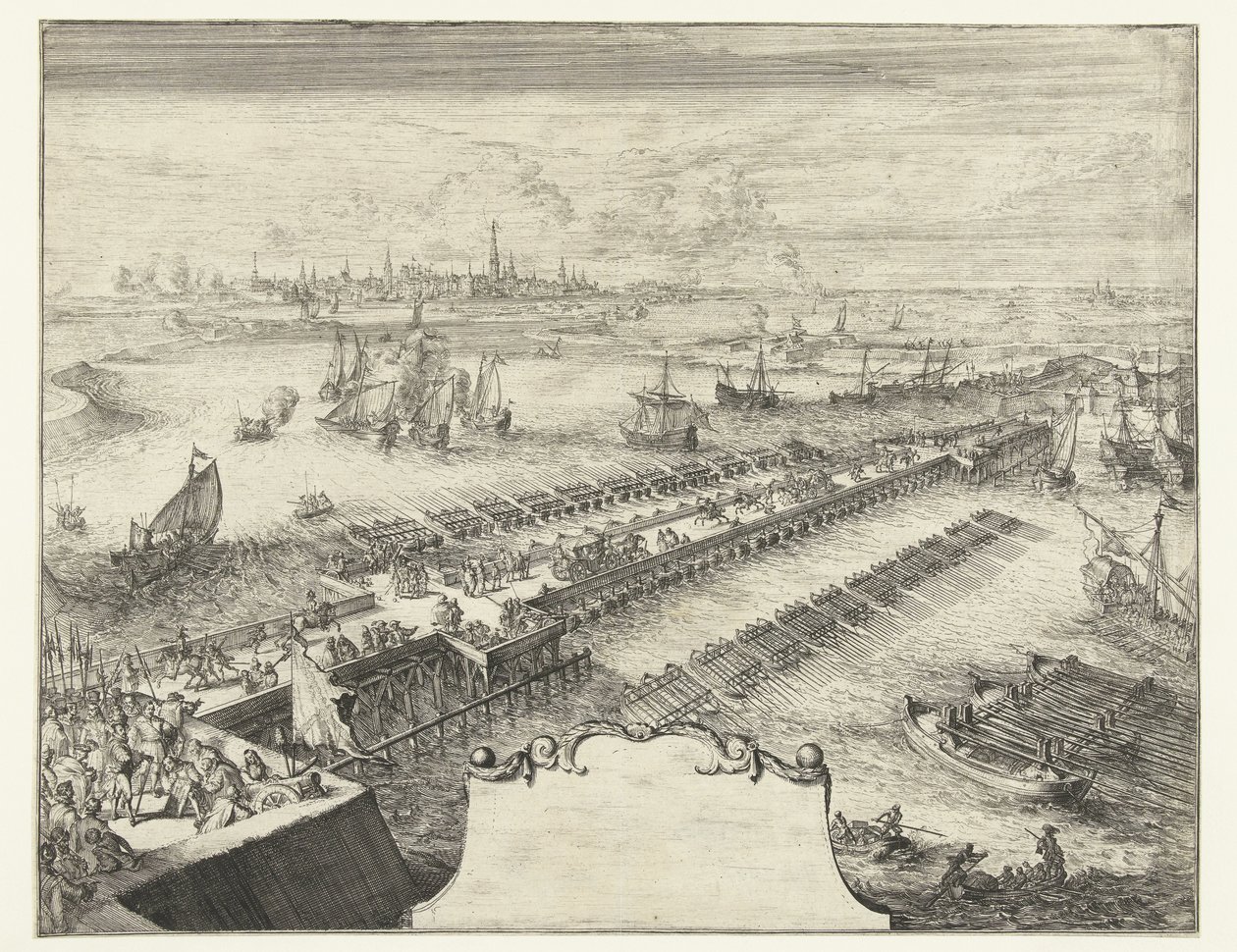 Schiffsbrücke von Parma über die Schelde, 1585 von Romeyn de Hooghe