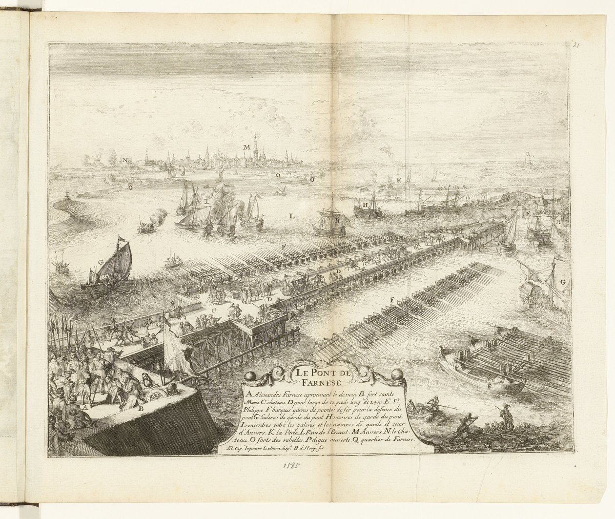 Schiffbrücke von Parma über die Schelde, 1585 von Romeyn de Hooghe