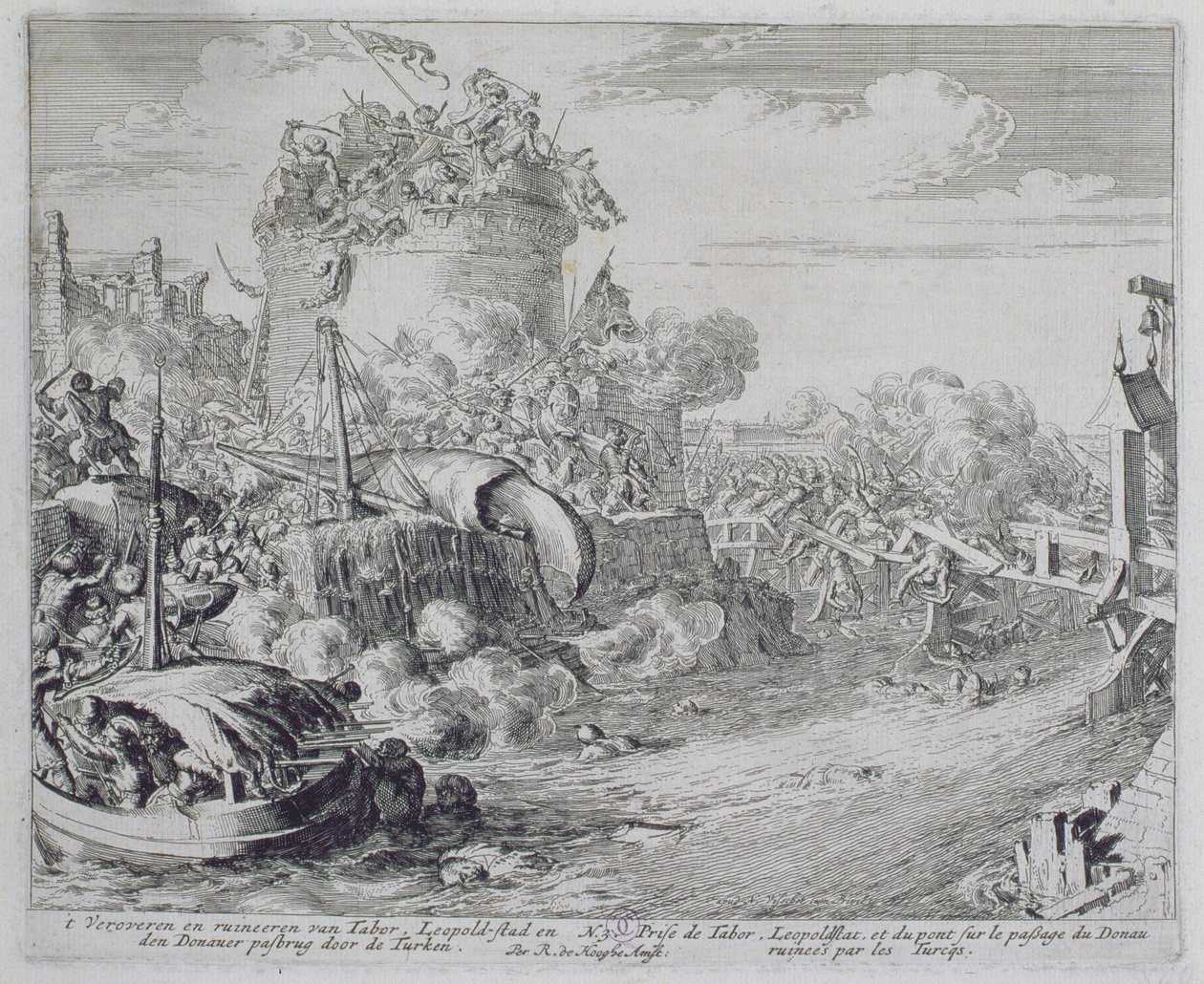 Wiener Druckzyklus, Eroberung der Taborinsel am Stadtrand von Leopoldstadt, 1683 von Romeyn de Hooghe