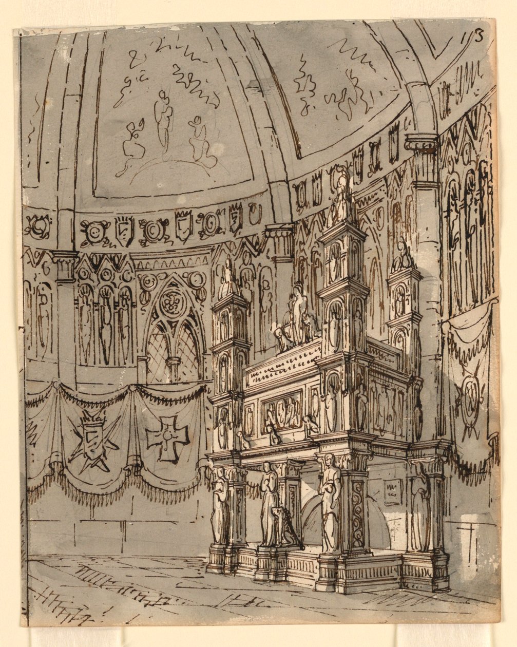 Bühnenbild, Inneres einer gotischen Kirche von Romolo Achille Liverani