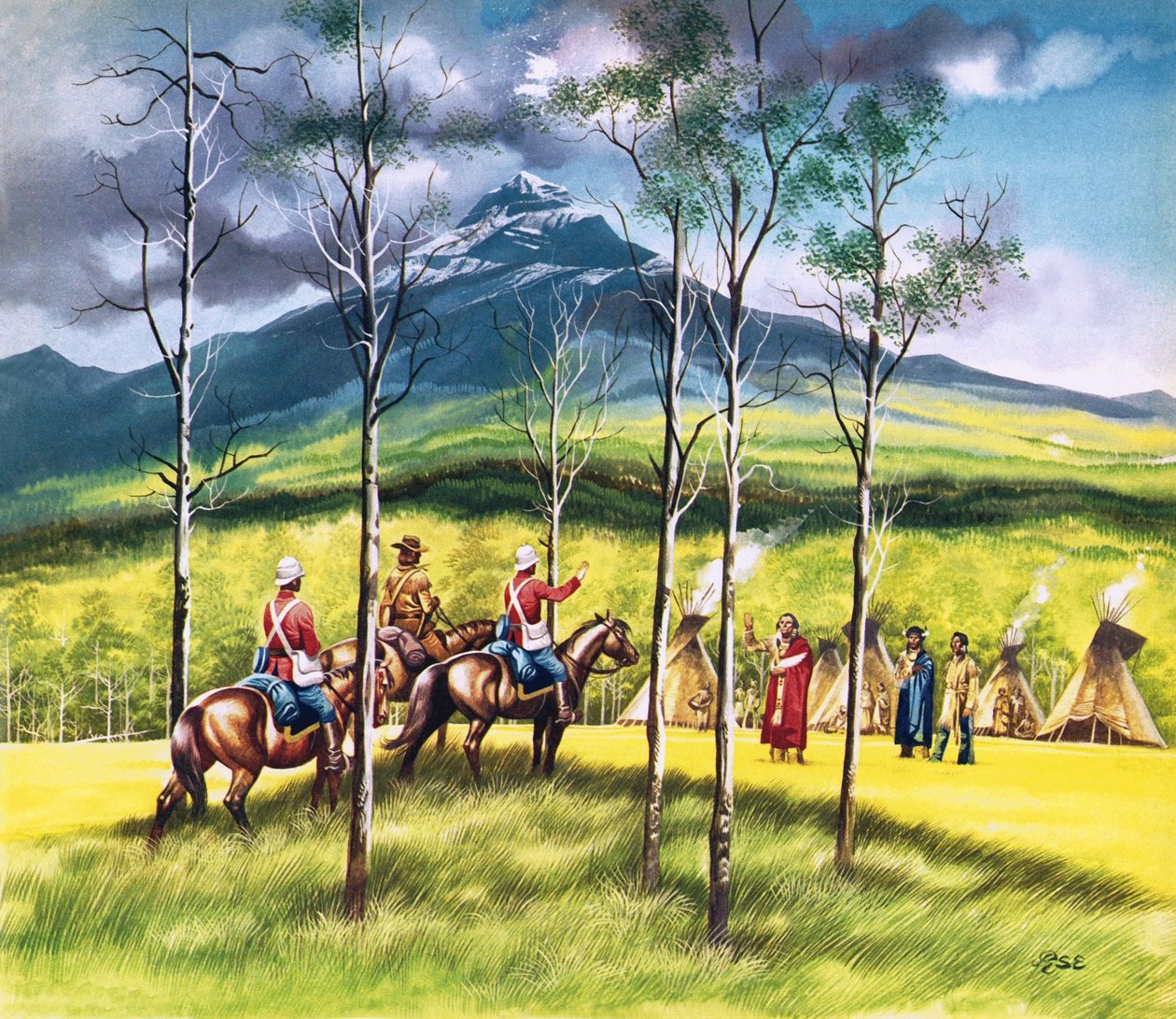 Mountie James Walsh trifft Sitting Bull, um ihn von der Notwendigkeit des Friedens zu überzeugen von Ron Embleton
