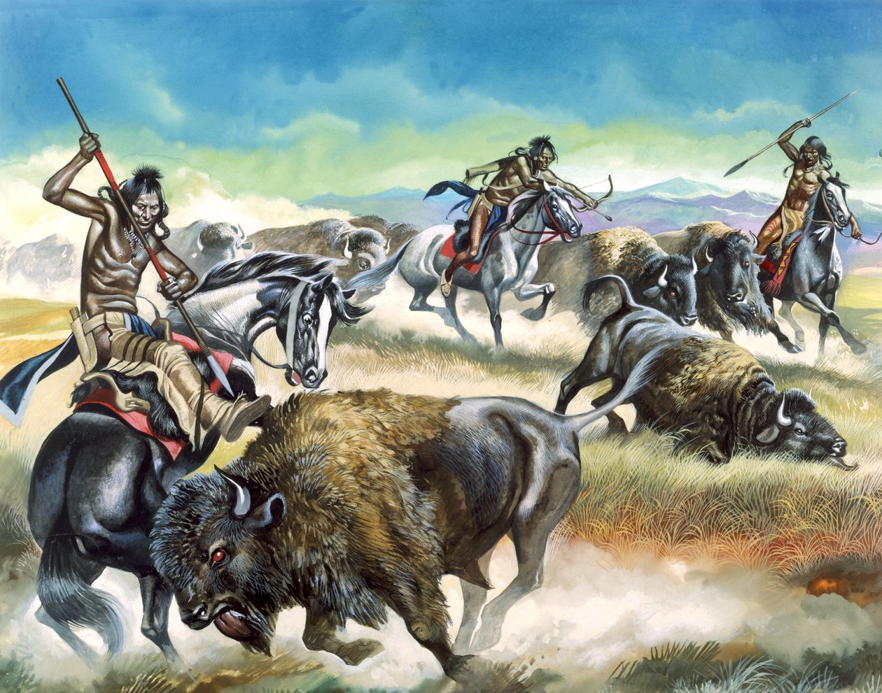 Indianer töten amerikanische Bisons von Ron Embleton