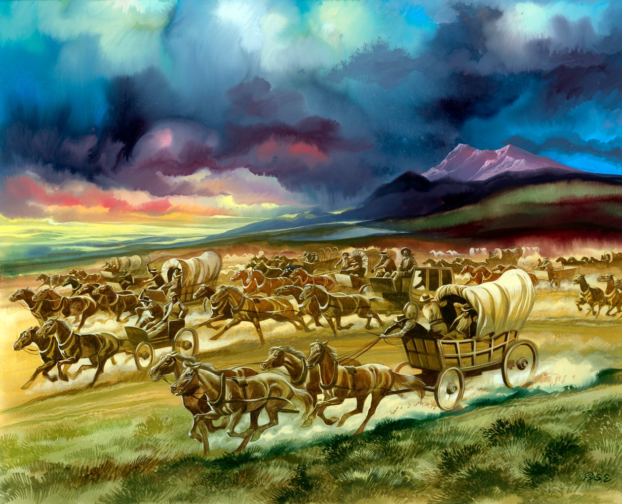 Siedler rasen in Indianergebiet von Ron Embleton