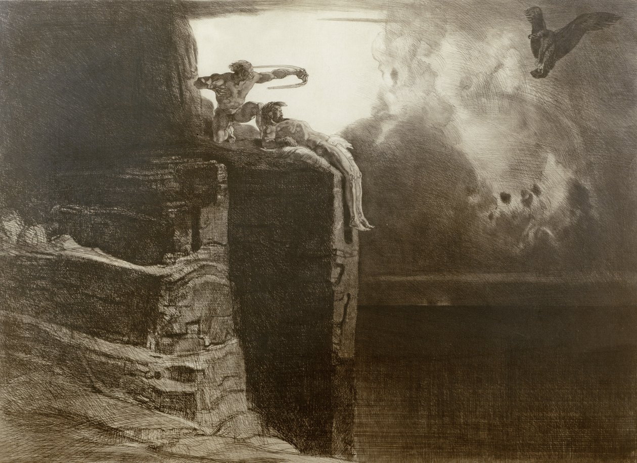 Die Befreiung des Prometheus (Radierung) von Rudolf Jettmar