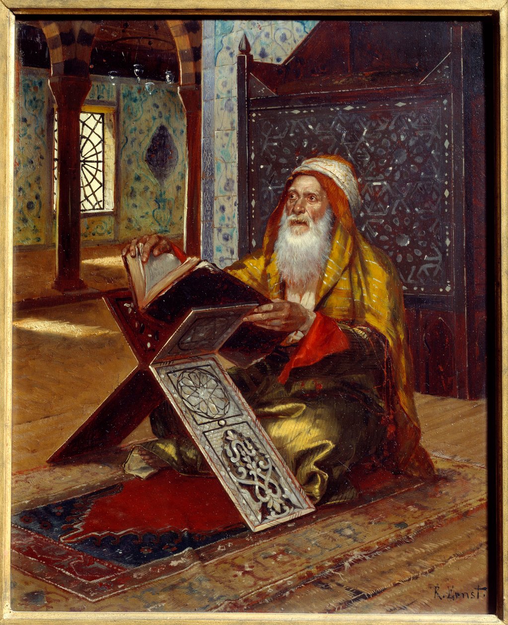 Der Schreibtisch. Ein Imam liest den Koran. Gemälde von Rudolph Ernst (1854-1932) 19. Jahrhundert von Rudolphe Ernst