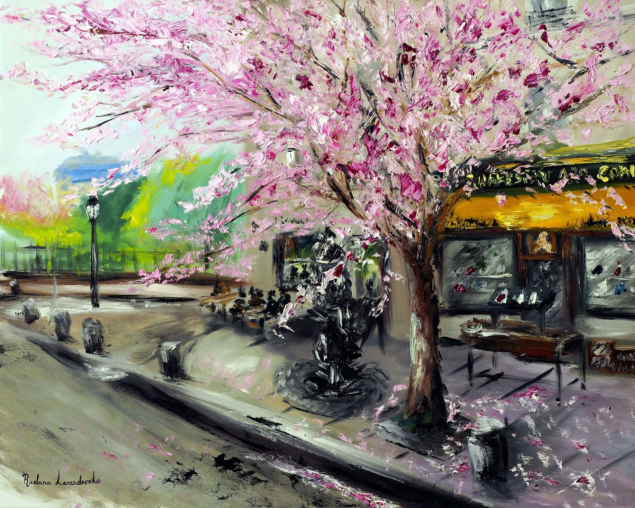 Kirschblüten bei Shakespeare & Company Paris, 2021 von Ruslana Levandovska