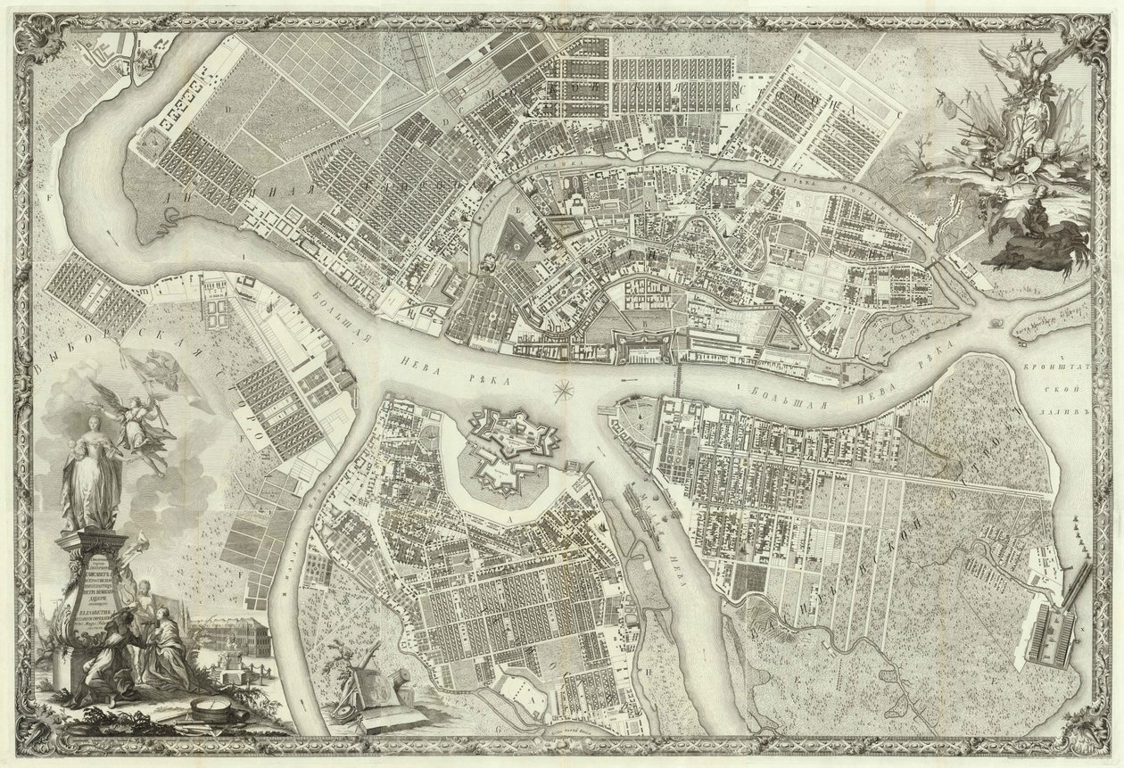 Karte von Petersburg Buch zum 50. Jahrestag der Gründung von St. Petersburg, 1753 von Russian Master