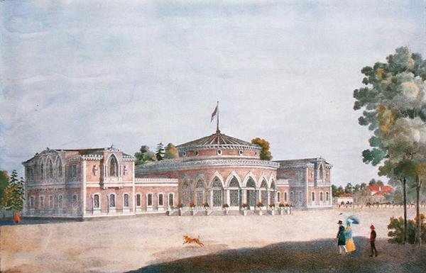 Bahnhof und französisches Restaurant im Katharinenpark, 1824 von Russian School