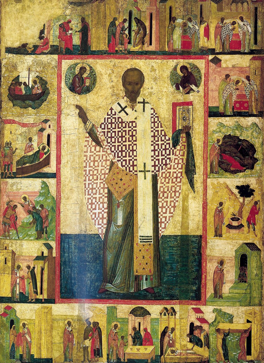 Heiliger Nikolaus von Zaraisk mit Szenen aus seinem Leben, frühes 16. Jahrhundert von Russian icon.