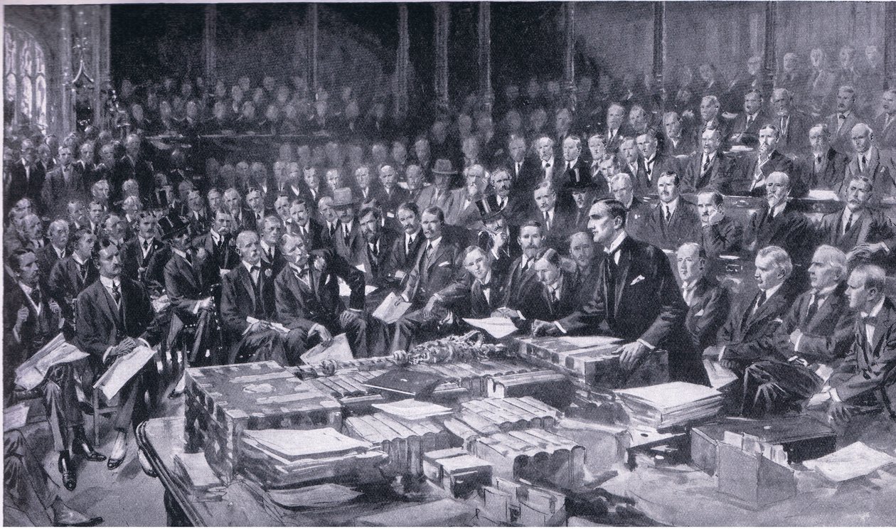 Eines der bedeutendsten Ereignisse in der Geschichte des Parlaments, 3. August 1914, aus Cassells Geschichte des britischen Volkes, veröffentlicht von der Waverley Book Company Limited, um 1940 von S. Begg