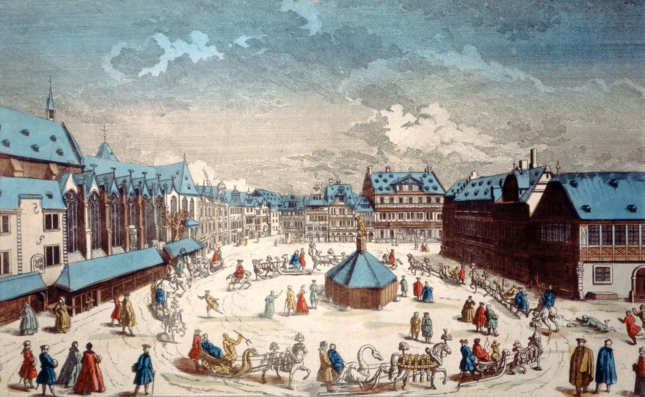 Ansicht des Liebfrauenbergplatzes im Winter, Frankfurt am Main, 1738 von Salomon Kleiner