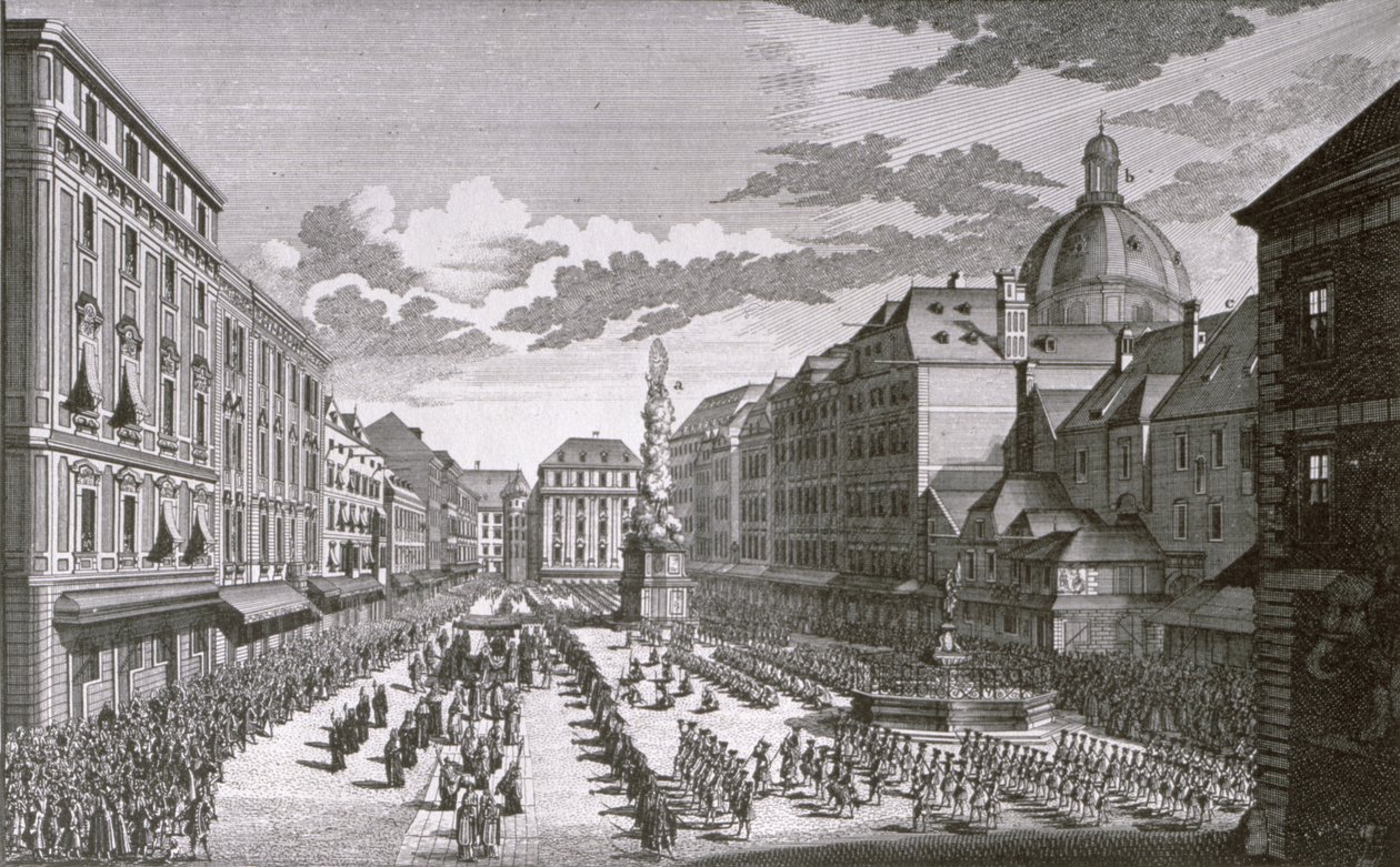 Ansicht einer Prozession im Graben, gestochen von Georg-Daniel Heumann (1691-1759) von Salomon Kleiner