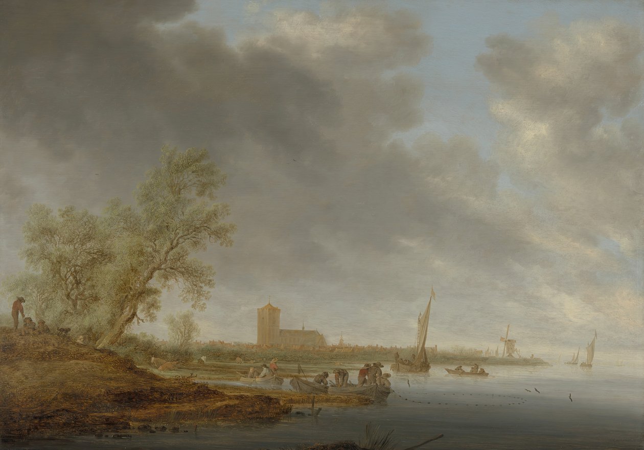 Flusslandschaft mit Blick auf Naarden, 1642 von Salomon Ruysdael