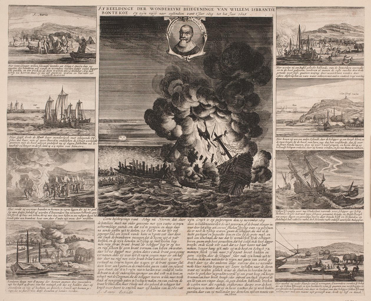 Titelblatt, das die Reise von Willem Isbrandtse Bontekoe nach Ostindien illustriert von Salomon Savery
