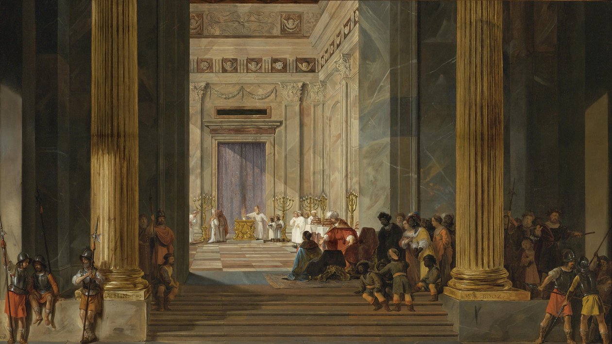 Die Königin von Saba vor dem Tempel von König Salomo in Jerusalem, ca. 1630-1634 von Salomon de Bray