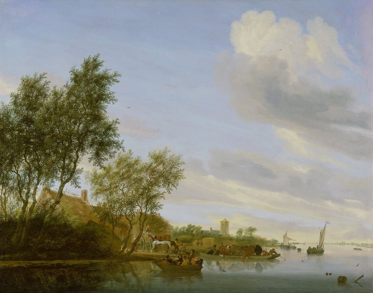 Flusslandschaft mit einer Fähre von Salomon van Ruysdael