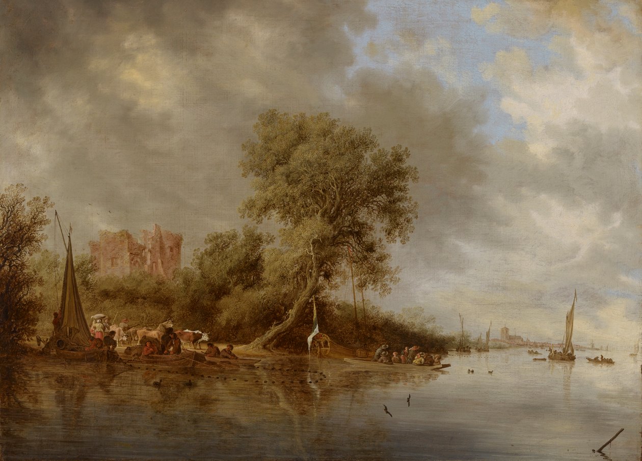 Flusslandschaft mit den Ruinen der Burg Egmond von Salomon van Ruysdael