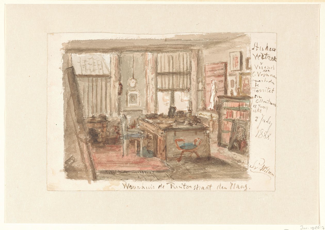Studierzimmer von Carel Vosmaer an der Ruiterstraat in Den Haag von Salomon van Witsen