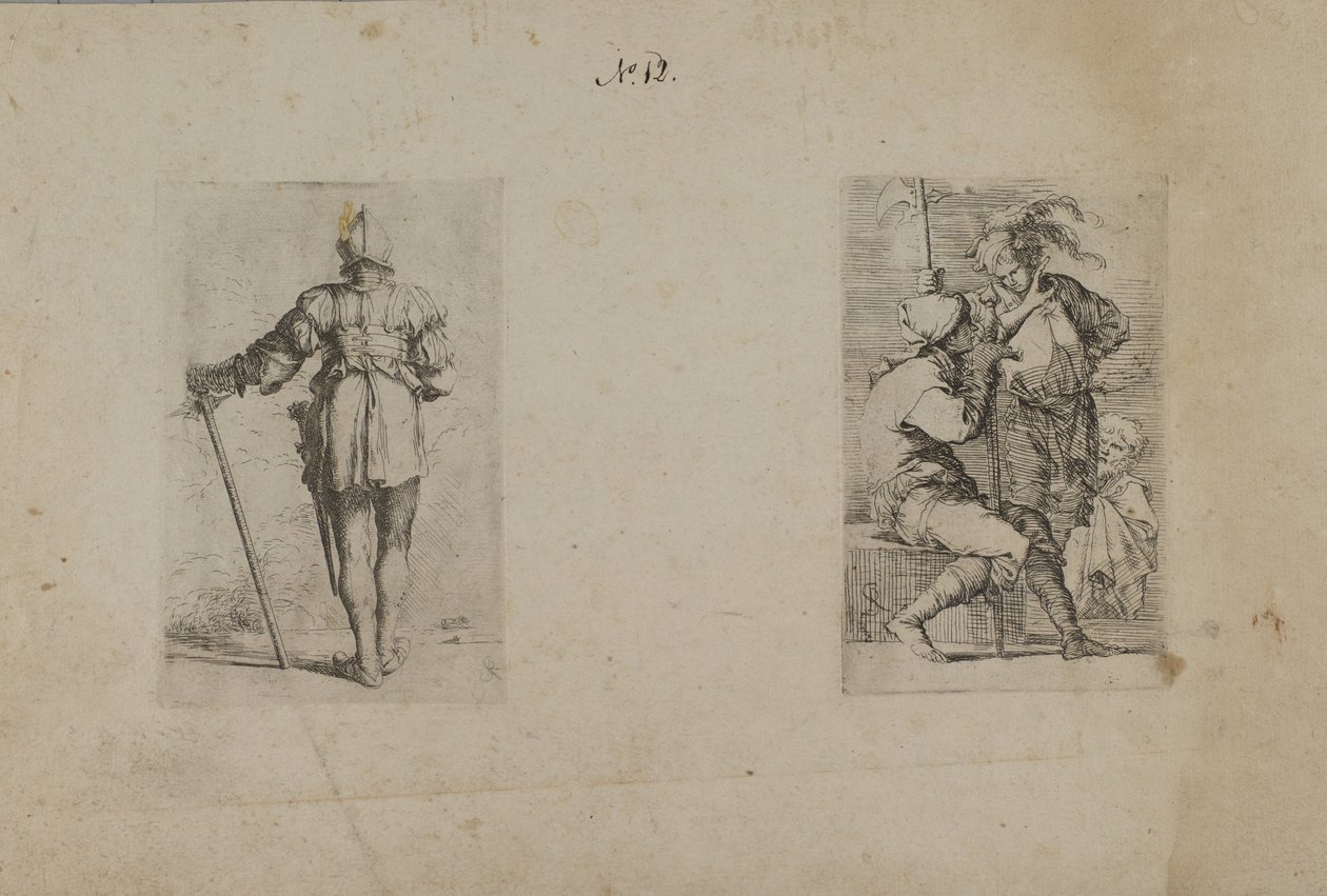 (Figurenserie) Rückansicht eines helmtragenden Mannes, stehend von Salvator Rosa