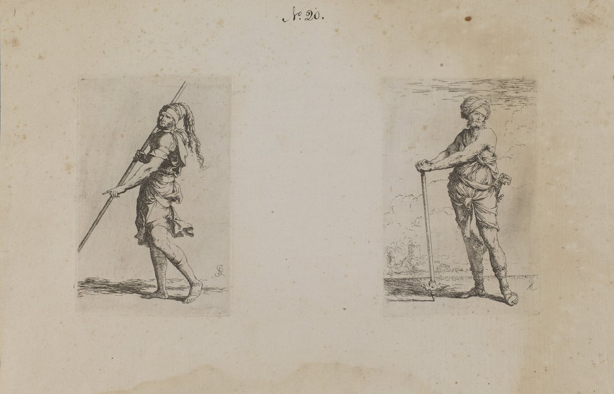 (Figurinenserie) Mann mit Federhut, Seitenansicht von Salvator Rosa