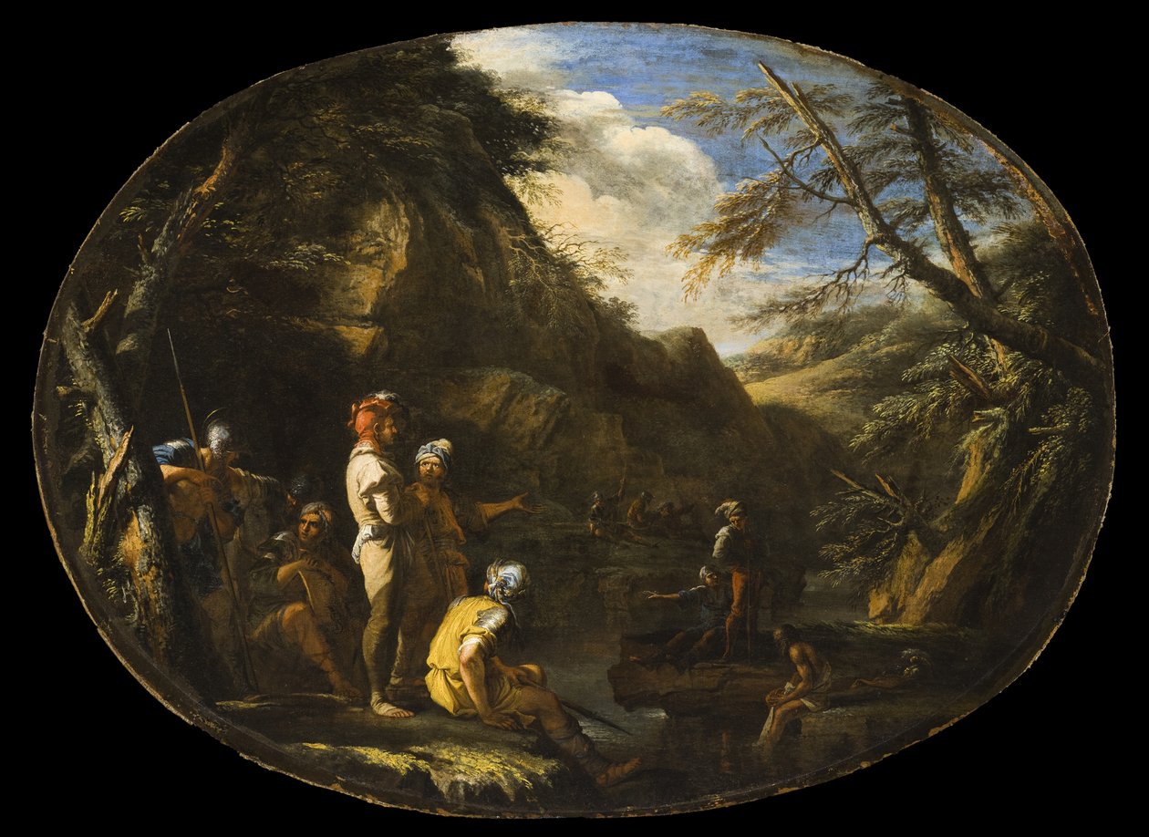 Landschaft mit bewaffneten Männern von Salvator Rosa