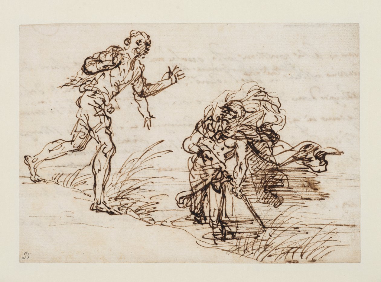 Merkur und der unehrliche Holzfäller (recto) von Salvator Rosa