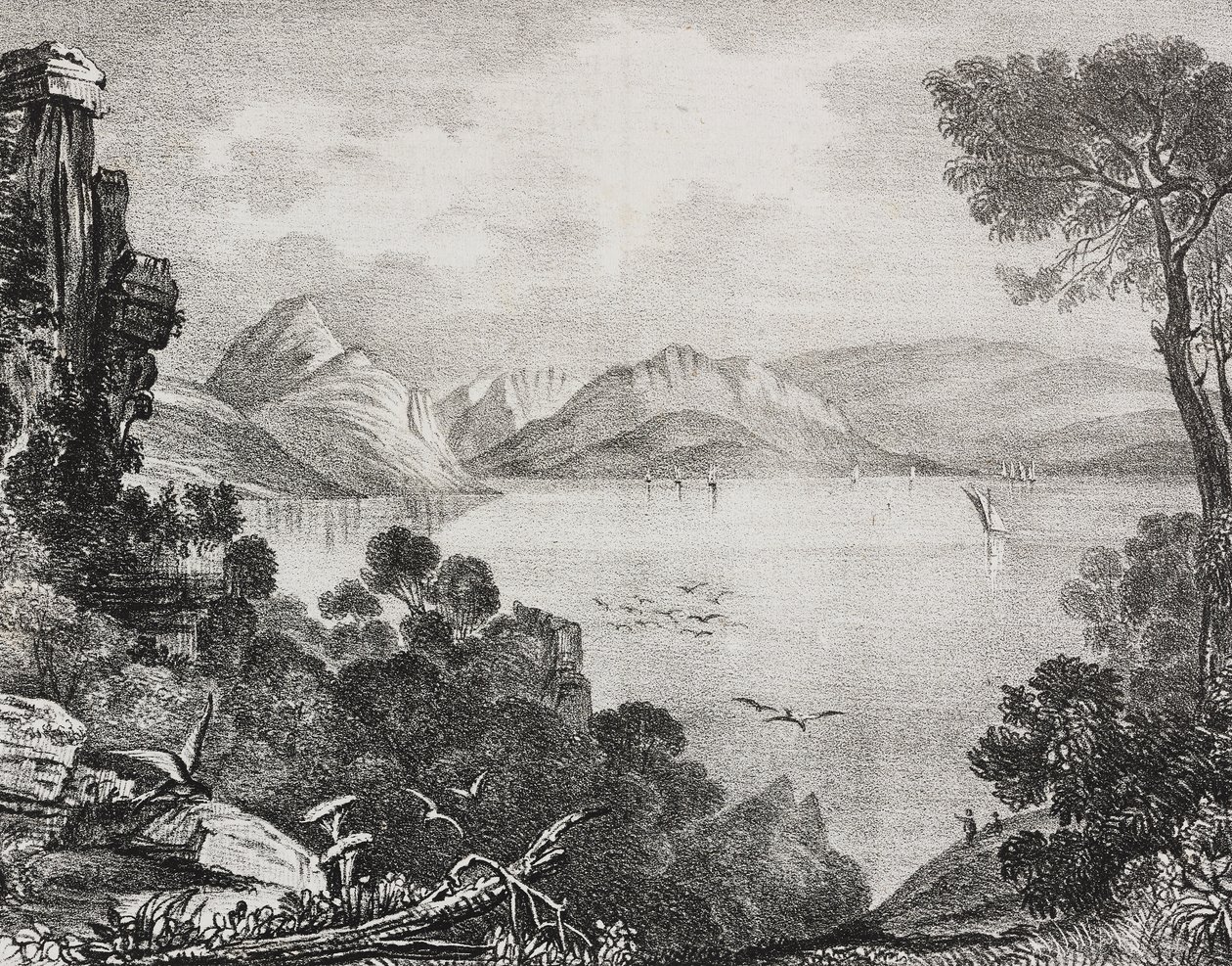 Antike Ruinen, die als Palast des Odysseus auf der Insel Kalypso, Insel Korfu, Ionische Inseln, Griechenland, gelten, Lithographie von Salvatore Puglia aus Poliorama Pittoresco, Nr. 22, 4. Januar von Salvatore Puglia
