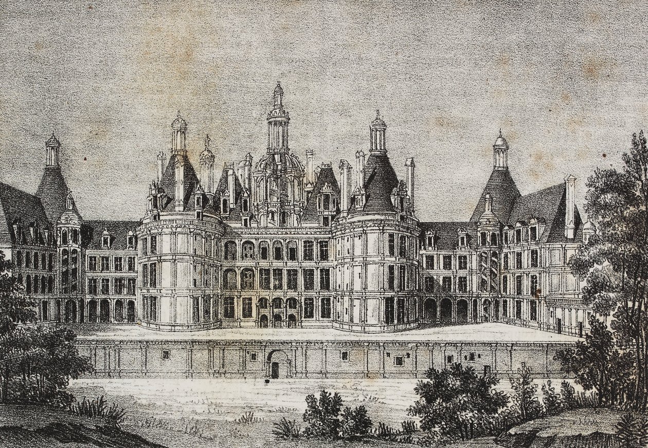 Schloss Chambord, Frankreich, Lithographie von Salvatore Puglia von Salvatore Puglia