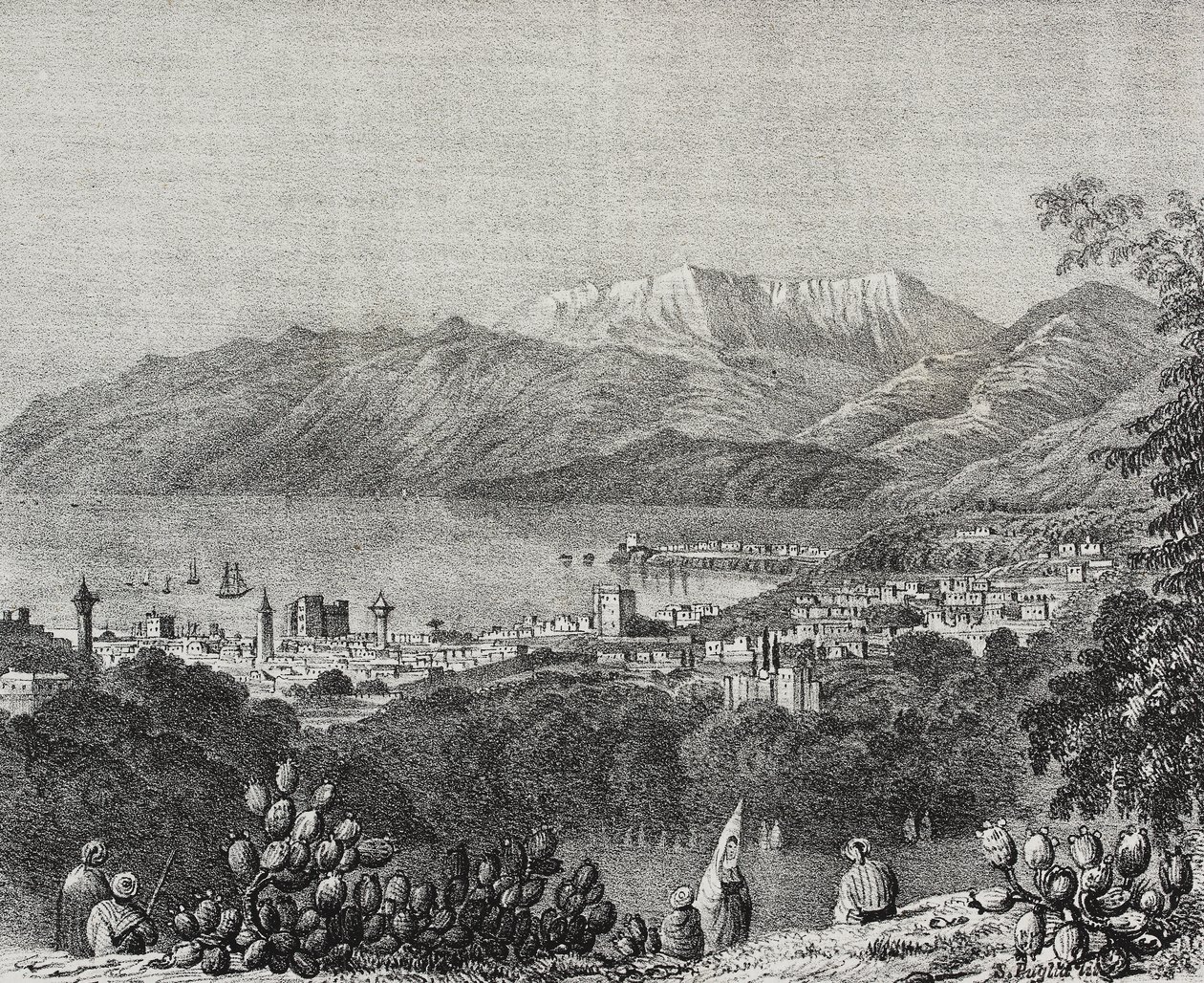Ansicht von Beirut und dem Libanon-Gebirge, Libanon, Lithographie von Salvatore Puglia von Salvatore Puglia