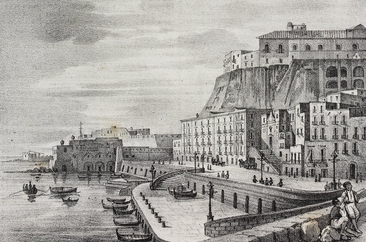 Ansicht von Borgo Santa Lucia, Neapel, Kampanien, Italien, Lithographie von Salvatore Puglia von Salvatore Puglia