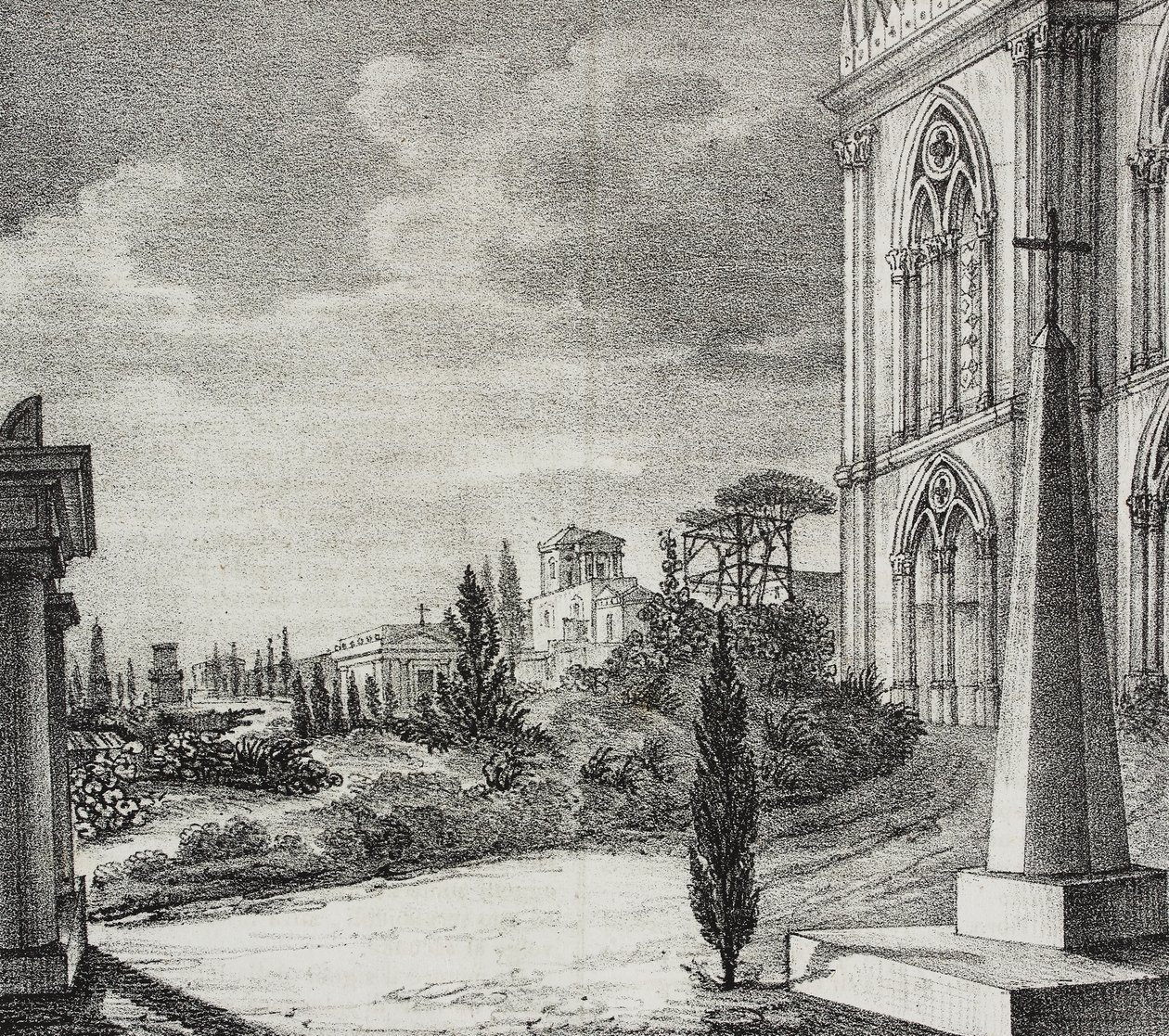 Ansicht des Friedhofs vom gotischen Kloster, Neapel, Kampanien, Italien, Lithographie von Salvatore Puglia von Salvatore Puglia