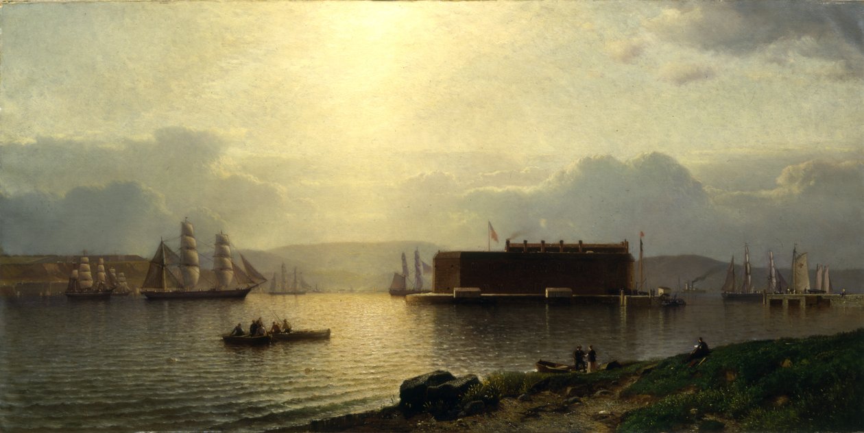 Die Narrows und Fort Lafayette, Schiffe kommen in den Hafen von New York, 1868 von Samuel Colman