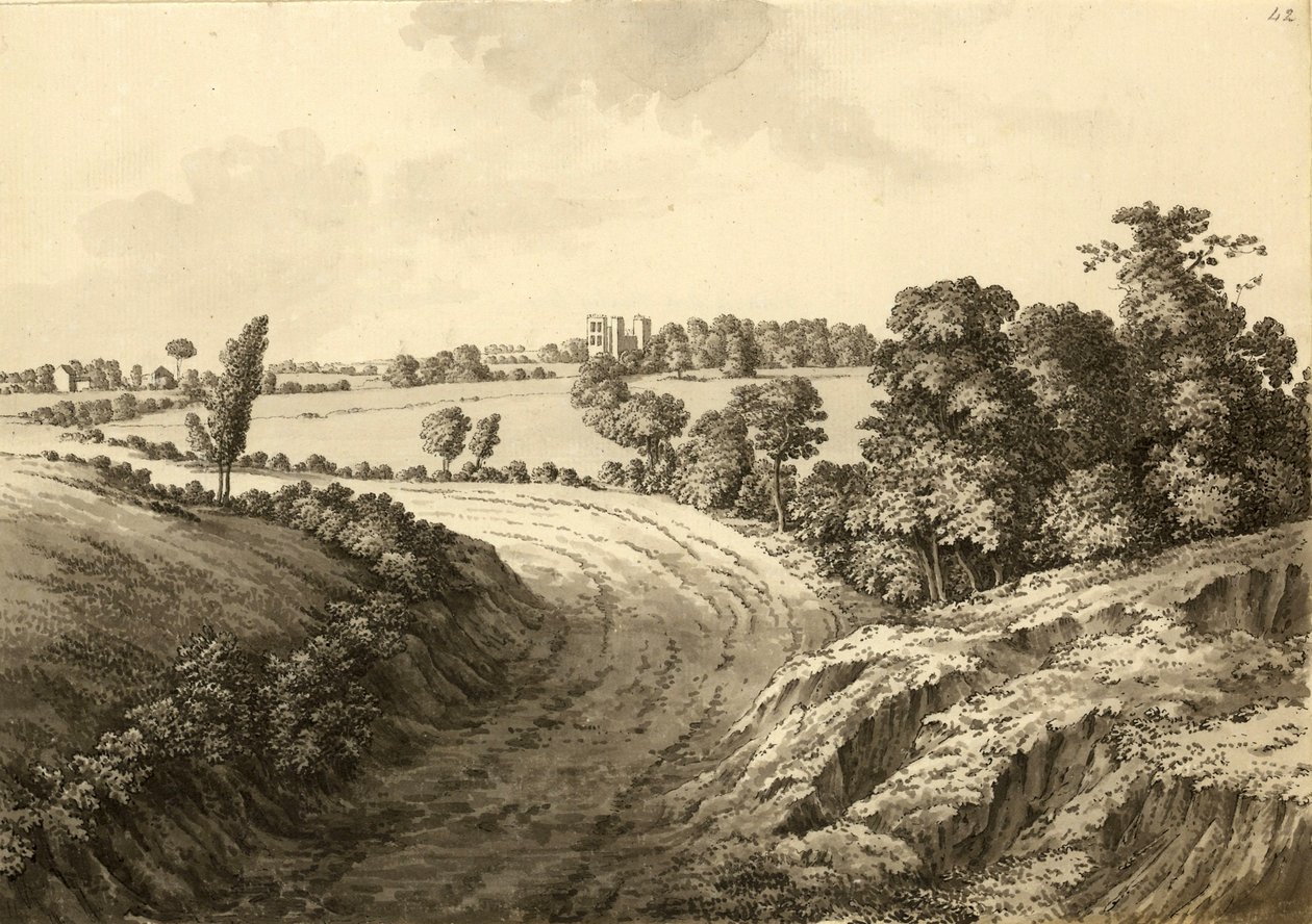 Hardwick Hall von Thakley Lane in Derbyshire von Samuel Hieronymous Grimm