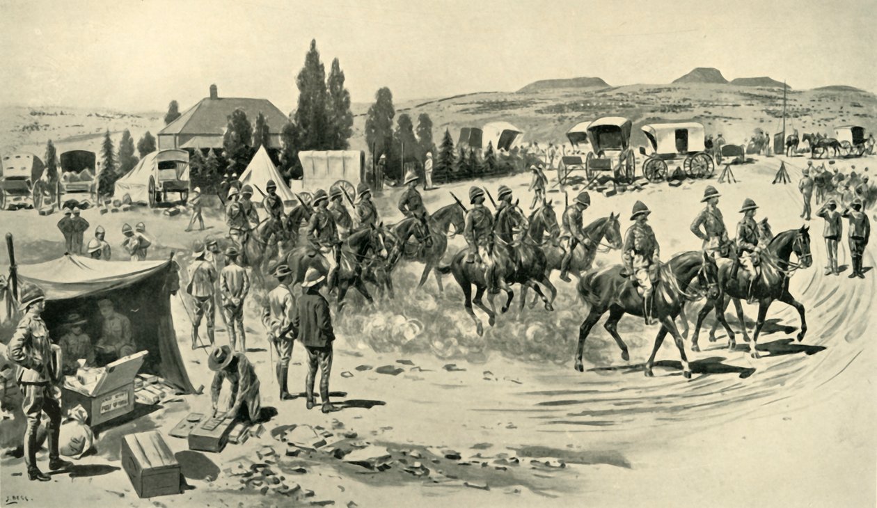 Lord Roberts und Stab starten zu einer Aufklärung vom Hauptquartier in Smaldeel, 1901 von Samuel Begg