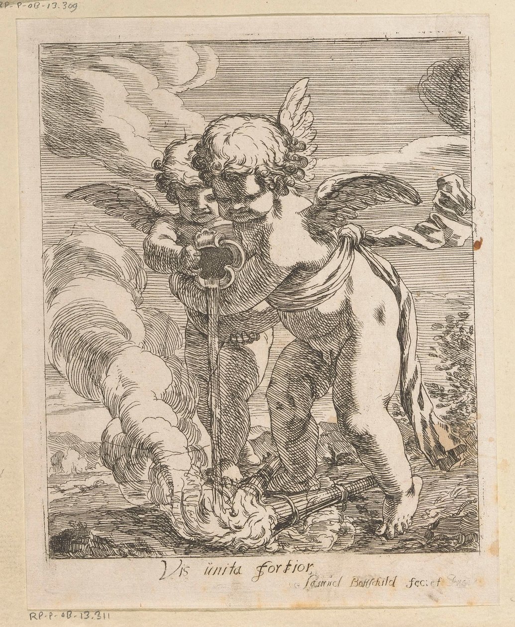 Zwei Putti löschen Fackeln von Samuel Bottschild