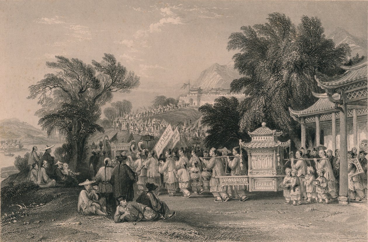 Hochzeitsprozession am Blauwolkenbach, Chin-keang-foo, ca. 1843-1858 von Samuel Bradshaw