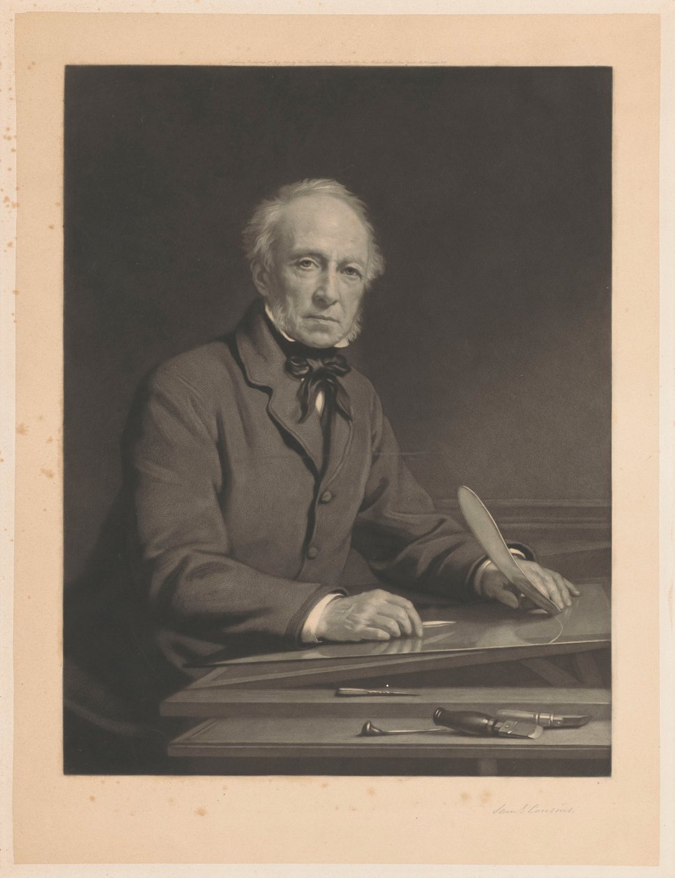Porträt von Samuel Cousins, der an einem Druck arbeitet von Samuel Cousins (signed by artist)