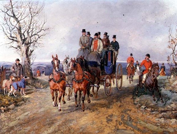 Eine Kutsche und vier Pferde auf der offenen Straße von Samuel Henry Alken
