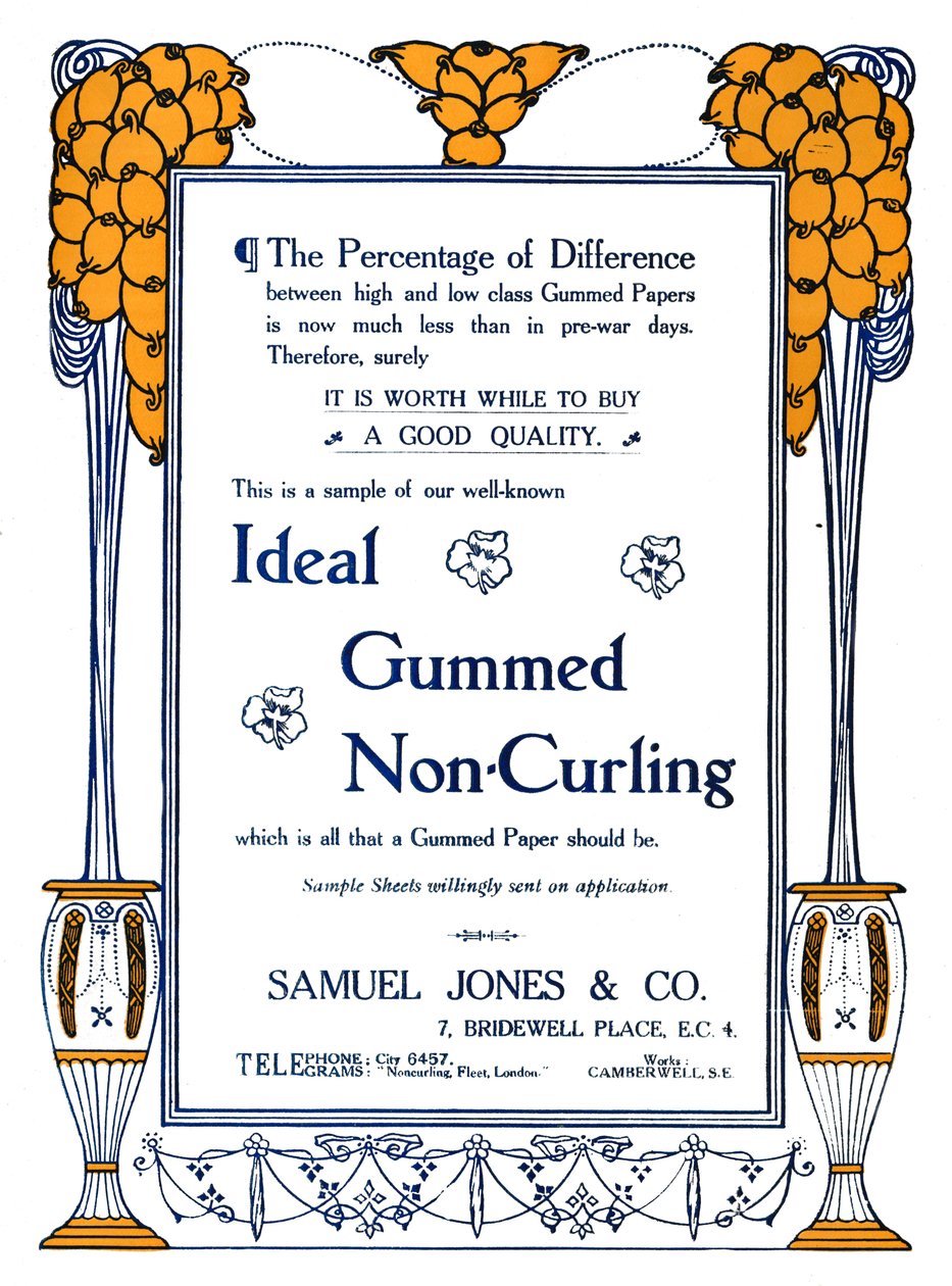 Samuel Jones & Co. - Ideal Gummierte, nicht wellende Werbung, 1919 von Samuel Jones