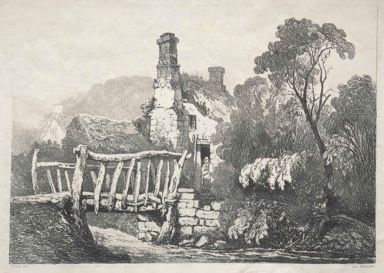 Eine Serie antiker Gebäude und ländlicher Cottages im Norden Englands: In der Nähe von Byland, 1821 von Samuel Prout
