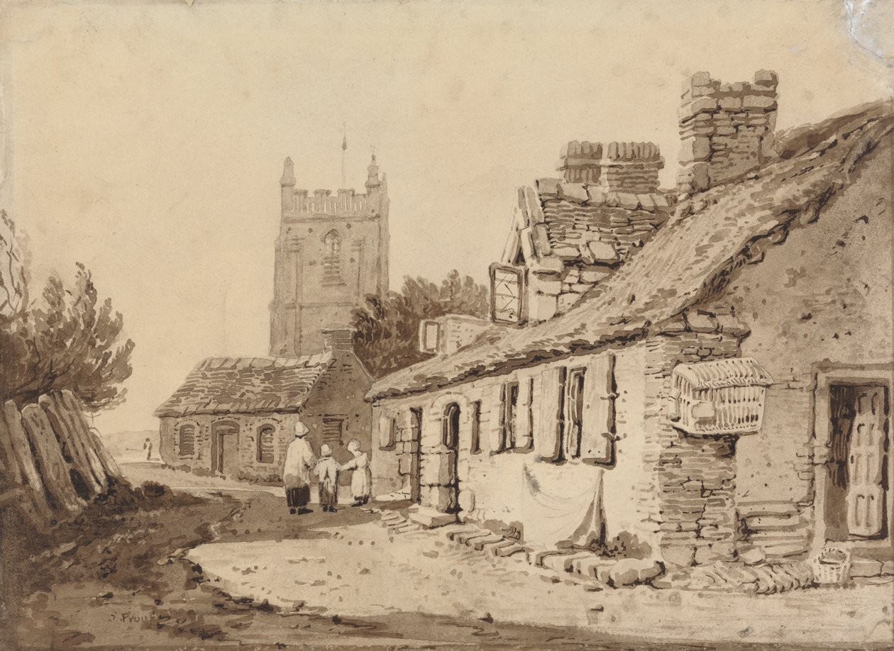 Kirche und Hütten von Samuel Prout