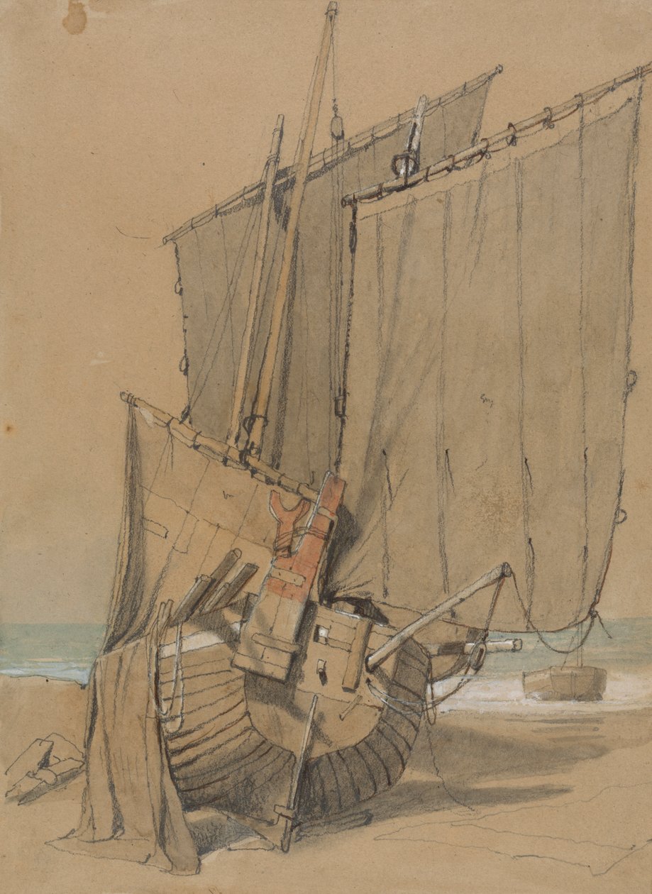 Fischerboote am Strand mit trocknenden Segeln von Samuel Prout