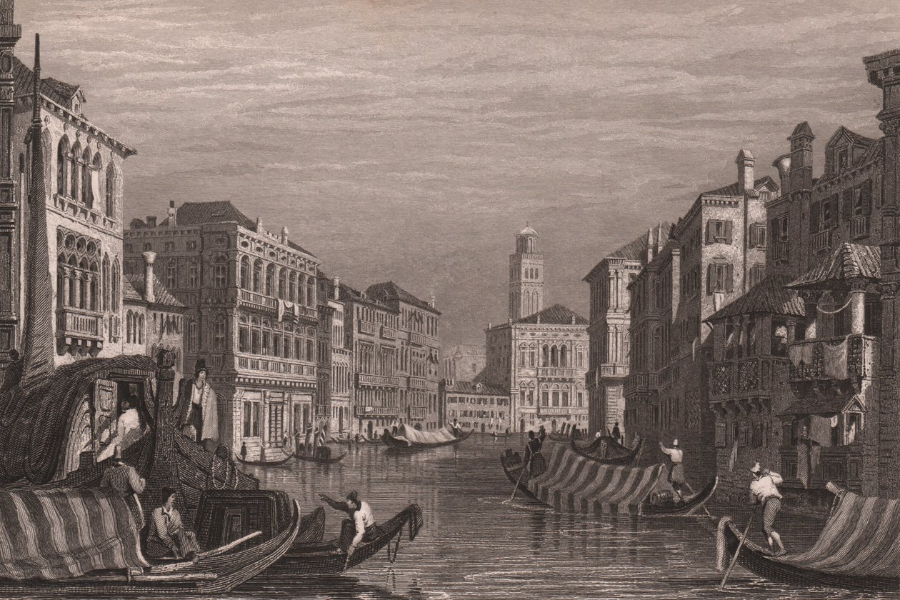 Gondeln auf dem Canal Grande, Venedig, Venetien, Italien, Stahlstich nach einer Zeichnung von Samuel Prout von Samuel Prout