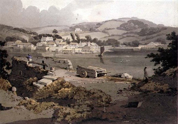 Landschaft mit Fluss und Dorf von Samuel Prout